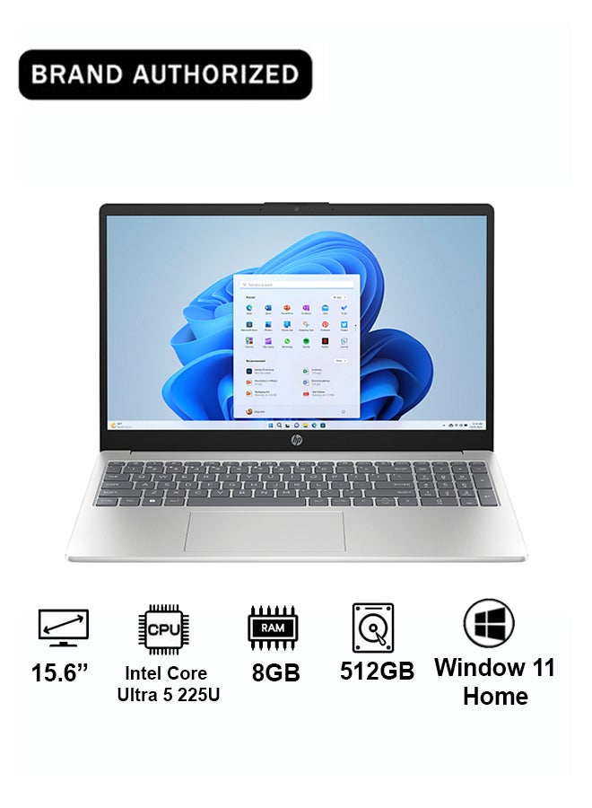 لاب توب 15-fd2038ne، معالج انتل كور الترا 5 225U، ذاكره عشوائيه 8 جيجابايت، قرص صلب SSD 512 جيجابايت، ويندوز 11 هوم، فضي طبيعي، D89JBEA
