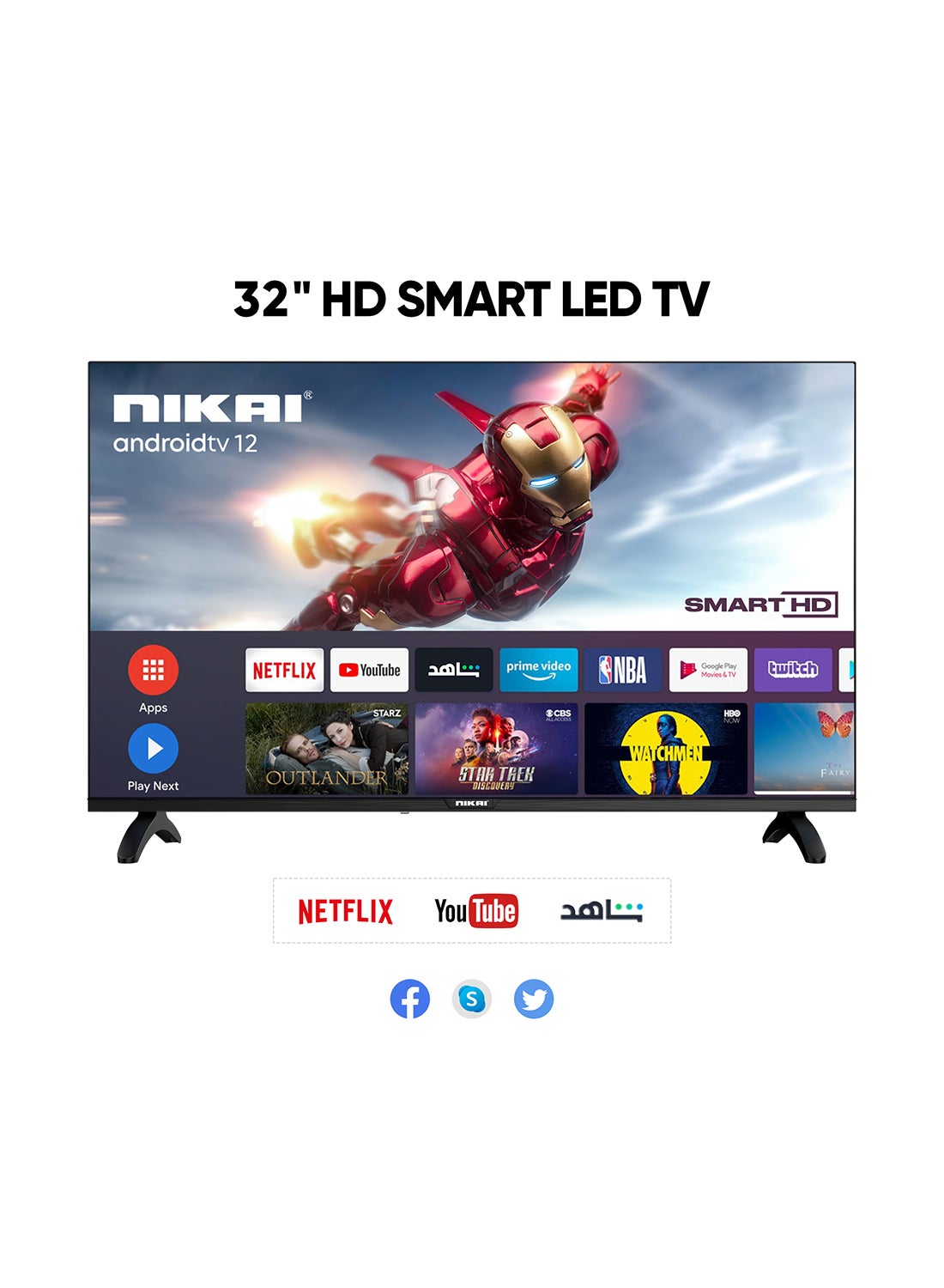 تلفزيون LED ذكي عالي الدقه مقاس 32 بوصه، 60 هرتز، ضمان لمده سنتين - NTV3200SLED / NTV3200SLED4 اسود