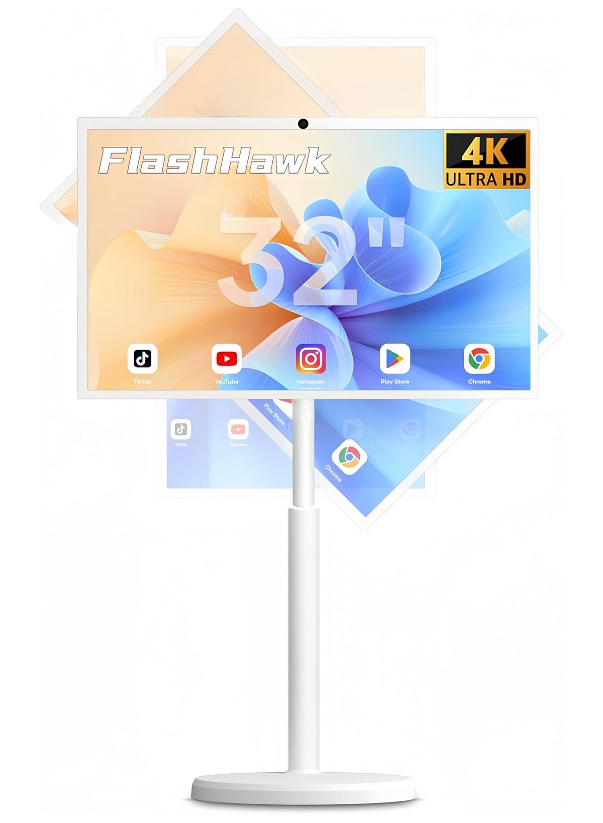 تلفزيون محمول بدقه 4K حقيقيه مقاس 32 بوصه - بشاشه لمس ذكيه، سعه تخزين 8 جيجابايت + 128 جيجابايت | نظام تشغيل اندرويد 13 | بطاريه مدمجه تدوم من 6 الي 8 ساعات | نظام تشغيل اندرويد 13 | دوران كامل | جهاز تحكم عن بعد