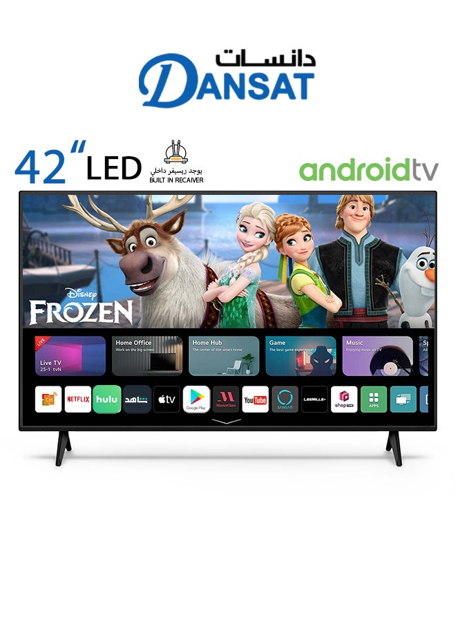 تلفزيون LED ذكي اندرويد مقاس 42 بوصه بدقه FHD مع حامل جداري مجاني ومعدل تحديث 60 هرتز موديل (2022) DTD42BF اسود