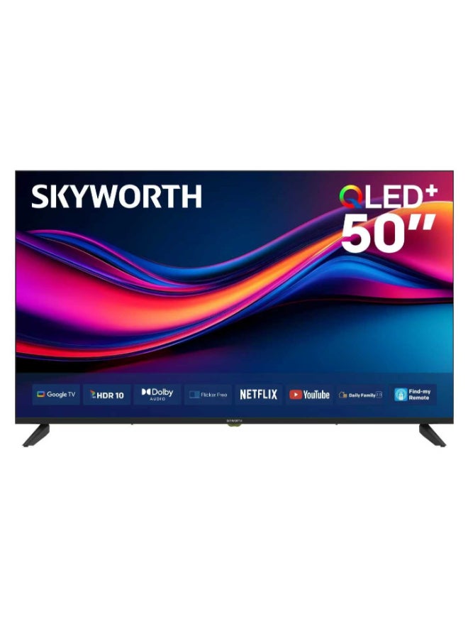 تلفاز سمارت QLED+ FHD 50 بوصه، جوجل تي في، 60 هرتز، ضوء ازرق منخفض، خالي من الوميض، HDR10، صوت دولبي، عائلي يومي 2.0، مساعد جوجل، ضمان لمده سنتين