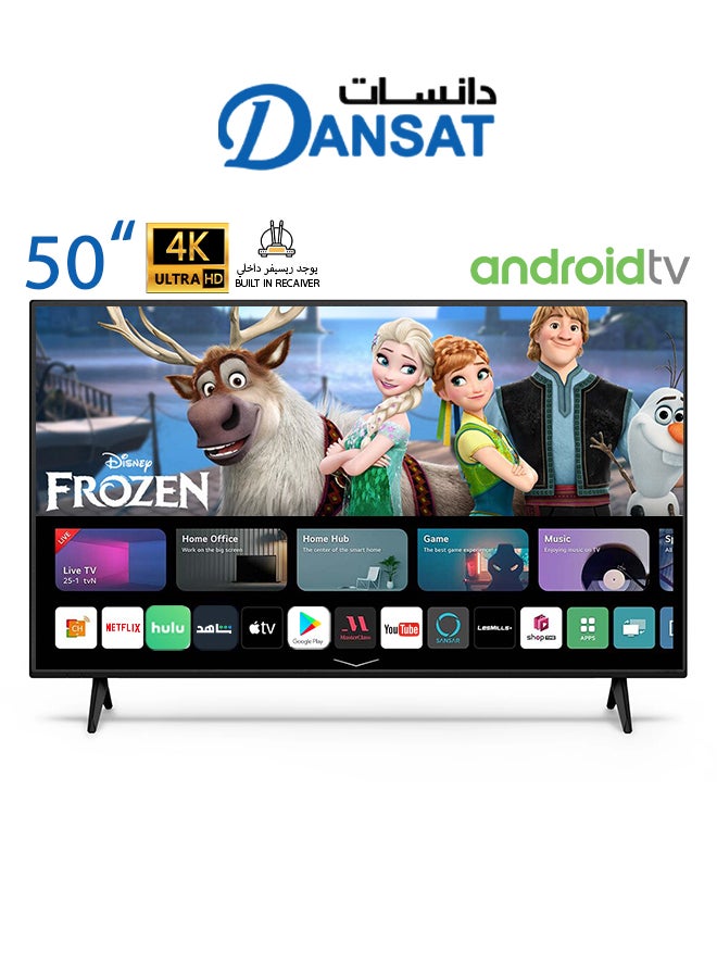 تلفزيون ذكي يعمل بنظام اندرويد مقاس 50 بوصه بدقه Ultra HD 4K مزود بحامل التثبيت علي الحائط DTD5021BU DTD5022BU DTD50BU اسود