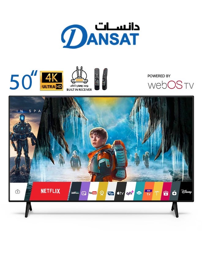 تلفزيون ذكي بنظام WebOS مقاس 50 بوصه فائق الدقه 4K مع جهاز تحكم عن بعد سحري وحامل حائطي باللون الاسود
