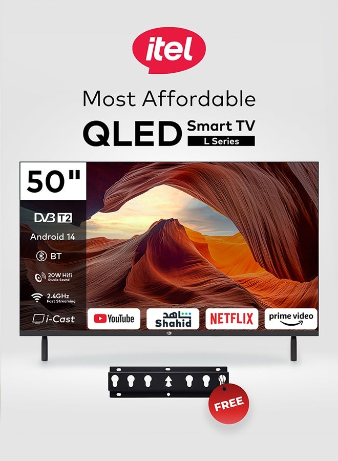 تلفزيون ذكي QLED مقاس 50 بوصه بدقه FHD | تصميم بلاتيني معدني بدون اطار | واي فاي مدمج 2.4 جيجاهرتز | نطاق الوان اوسع بنسبه 125% لتجربه سينمائيه مذهله | اتصال سهل عبر نظام اندرويد | يدعم تطبيقات YouTube وNetflix وPrime Video | معدل تحديث 60 هرتز | ضمان لمده سنتين L5060N اسود