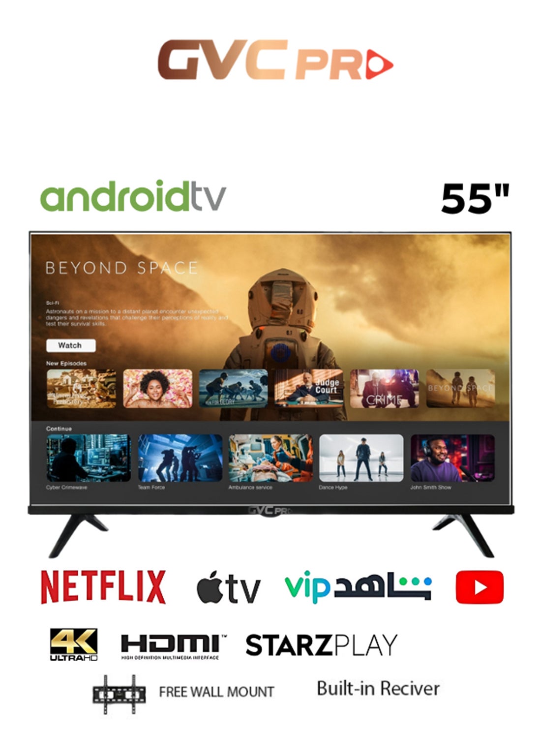 شاشه سمارت دقه عاليه 4K اندرويد 55 بوصه - GVC-55TUS5100 GVC-55TUS5100 اسود