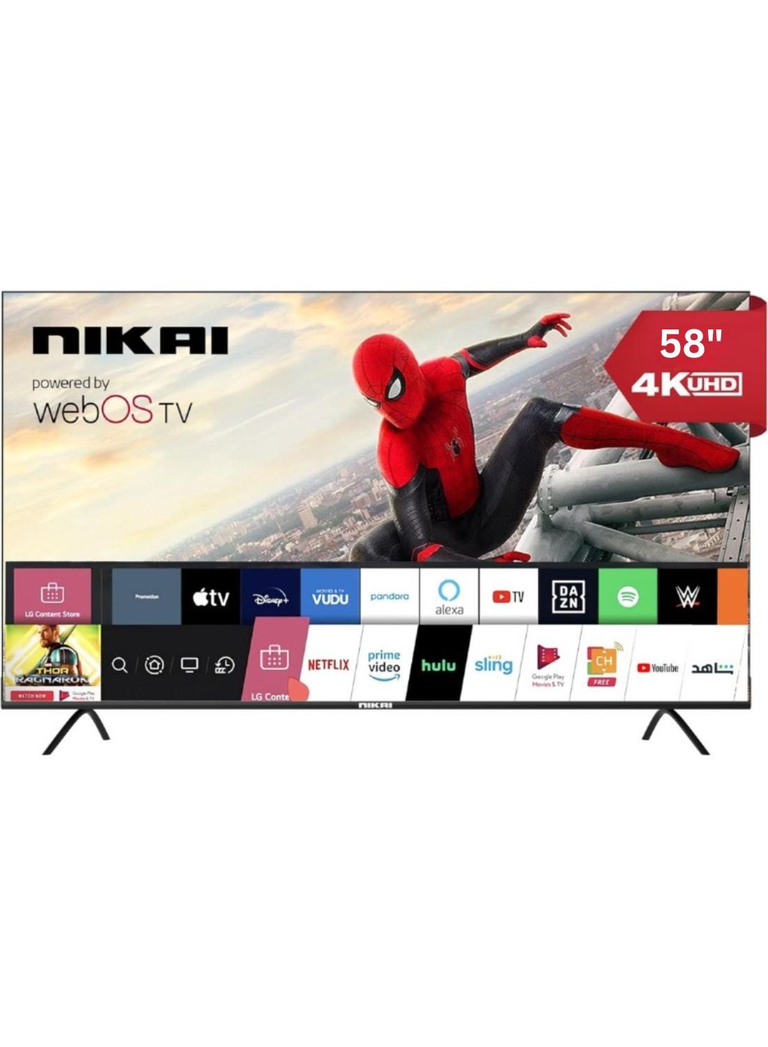 تلفزيون ذكي UHD 4K مقاس 58 بوصه | 60 هرتز| نظام WebOS | سلسله بلاتينيوم | جهاز تحكم سحري | تصميم شاشه سينمائيه | تقنيه 4K Ultra HDR | صوت دولبي | تحكم صوتي ذكي | يوتيوب | نتفليكس | شاهد، ضمان لمده سنتين | NIK60MEU4STN اسود