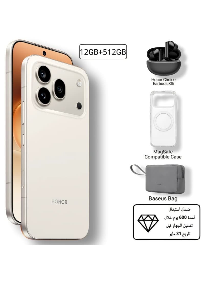 600 Pro 5G Dual SIM 12GB RAM 512GB Golden White With Free Choice Earbuds X8i + Magnetic Phone Case + Baseus Bag + 600 days Warranty - Middle East Version