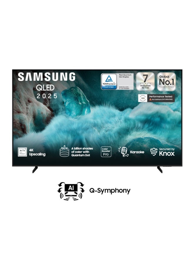 تلفاز QLED 4K بحجم 65 بوصه، ترقيه 4K، مؤمن بواسطه Knox، محتوي مجاني من Samsung TV Plus، نظام تشغيل Tizen، 50 هرتز، سنه الطراز 2025، ضمان لمده 2 سنه -