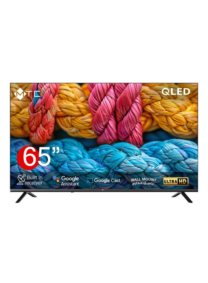 تلفزيون ذكي QLED UHD مقاس 65 بوصه - مزود بتقنيه جوجل تي في - مع جهاز استقبال مدمج وتحكم صوتي - يتضمن حامل جداري – QMT65UH700GO