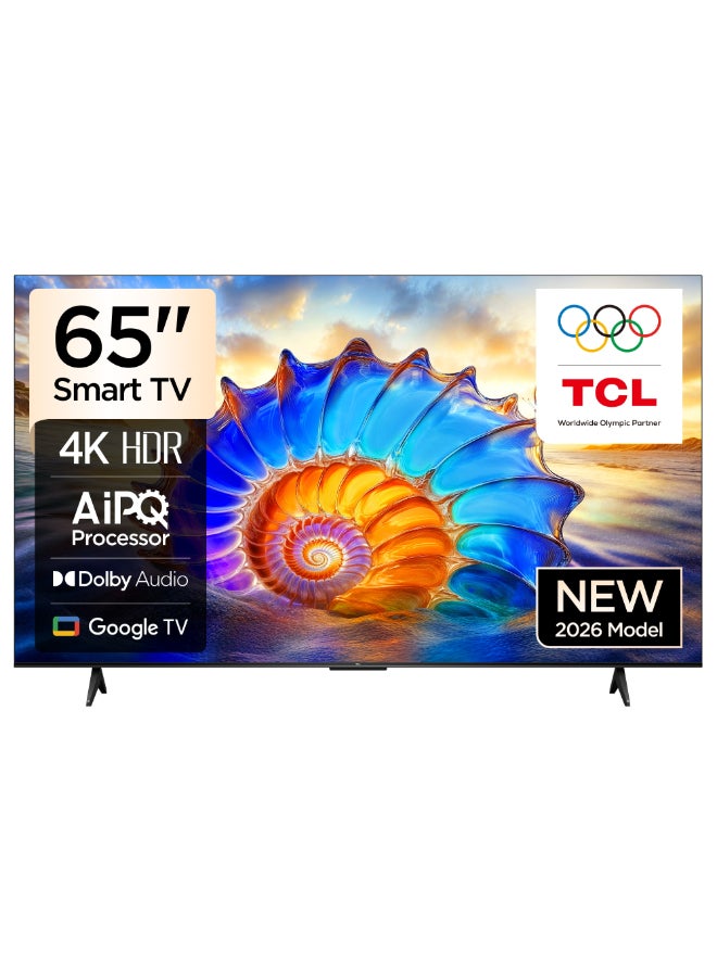 تلفاز ذكي جوجل 65 بوصه 4K UHD، لوحه HVA، HDR10، صوت دولبي، معالج AiPQ، تصميم معدني بدون حواف (طراز 2026)