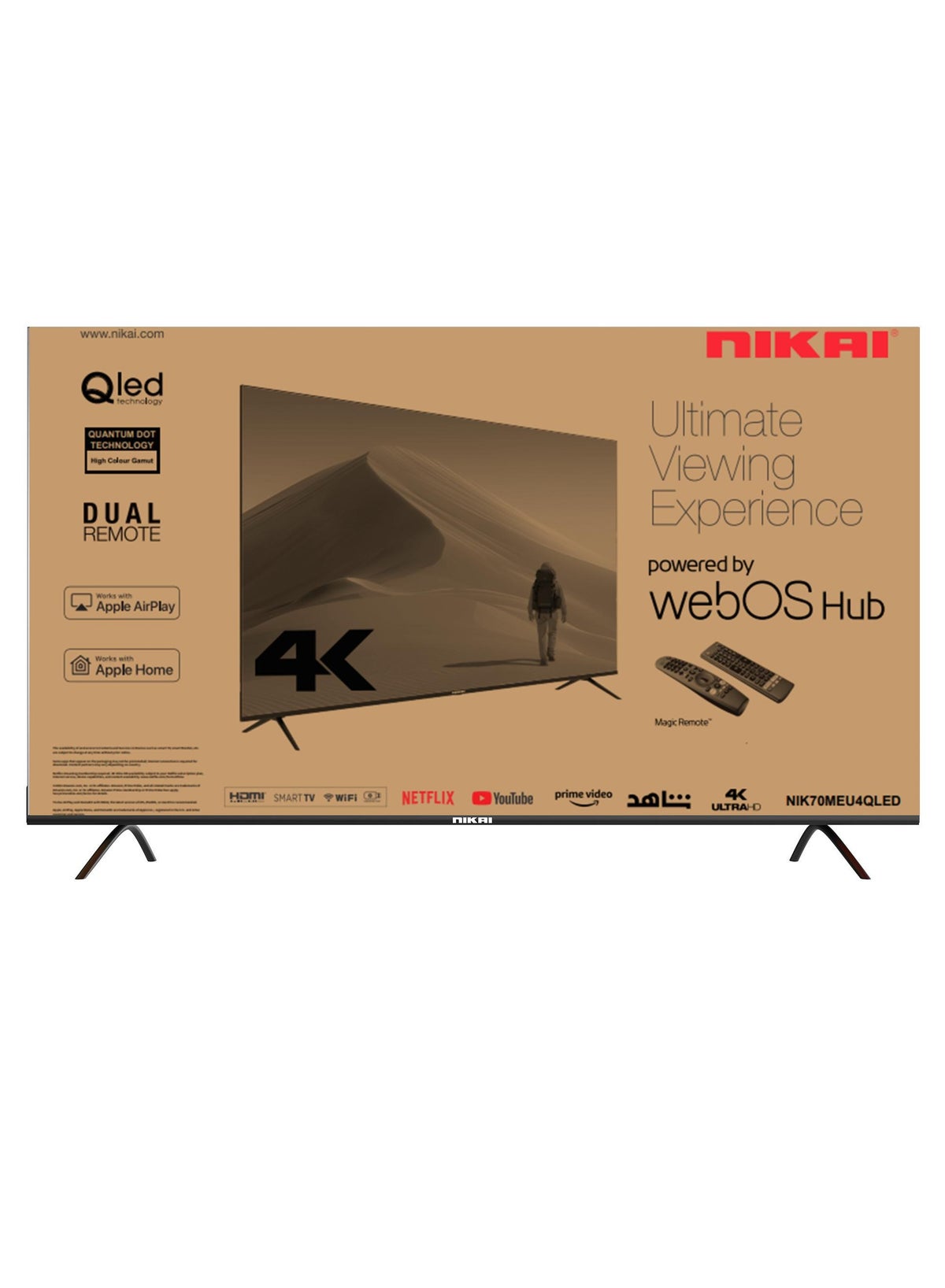 تلفاز ذكي UHD QLED مقاس 70 بوصه، نظام WebOS 4K، تحكم صوتي بدون استخدام اليدين، دولبي ديجيتال، واي فاي مدمج، بلوتوث، نطاق الوان عال، اتصال سهل مع اجهزه اندرويد وابل، 60 هرتز، موديل 2024، ضمان لمده سنتين - NIK70MEU4QLED اسود