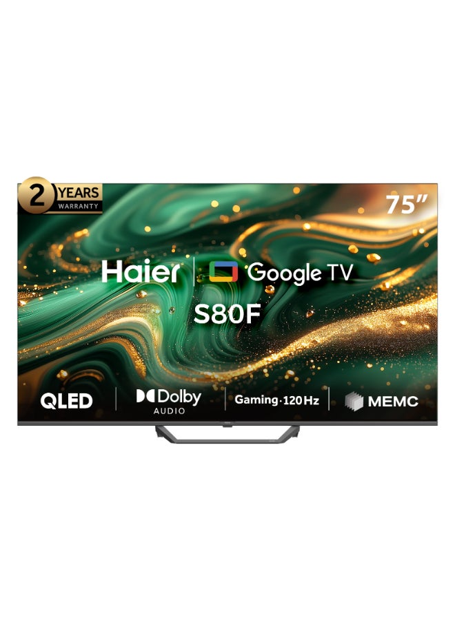 تلفاز جوجل الذكي 75 بوصه 4K QLED | العاب@120 هرتز | دولبي فيجن واتموس | MEMC/VRR/ALLM | 2+32 جيجابايت RAM/ROM | تحكم صوتي | HDR10 | كروم كاست | HDMI 2.1 | تصميم فاخر بدون حواف - H75S80FUX اسود