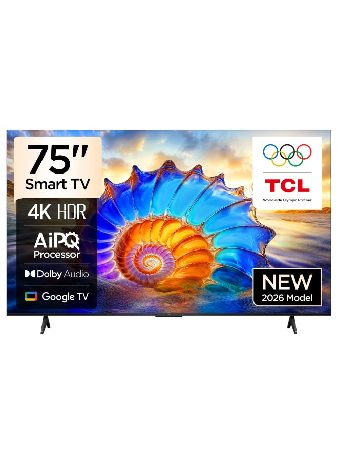 تلفزيون 75 بوصه 4K UHD جوجل سمارت TV، لوحه HVA، HDR10، صوت دولبي، معالج AiPQ، تصميم معدني بدون حواف (طراز 2026)