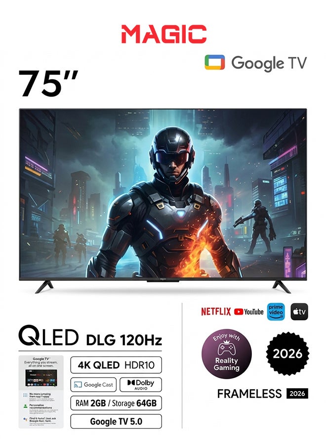 تلفزيون 75 بوصه - 4K - QLED - HDR10 - Google TV - بدون اطار - MGP75DT24QT2H120/Google