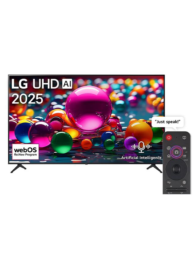 تلفاز ذكي 86 بوصه UHD AI UA85 4K، 60 هرتز، معرف صوت AI، بحث AI، HDR10 Pro، مركز منزلي، نظام تشغيل WebOS25، معالج α7 AI 4K الجيل 8، سنه الطراز 2025، ضمان لمده سنتين - 86UA85006LA اسود