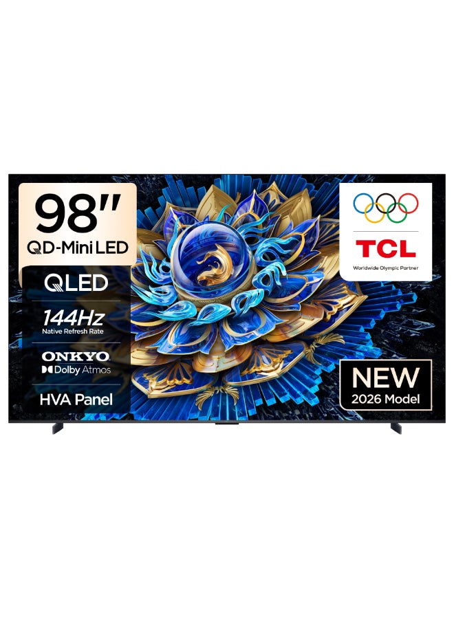 تلفاز 98 بوصه 4K QD-Mini LED جوجل سمارت TV، معدل تحديث 144HZ، سطوع HDR عالي، 93% DCI-P3، AiPQ Pro، تصميم نحيف وموحد الجسم (طراز 2026)