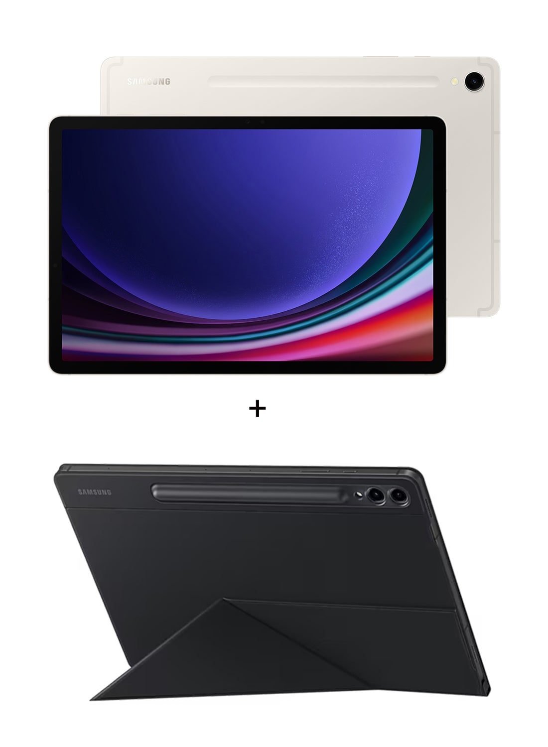 جهاز Galaxy Tab S9 باللون البيج، وذاكره الوصول العشوائي (RAM) سعه 8 جيجابايت، وسعه 128 جيجابايت، وواي فاي، مع غطاء ذكي للكتب - اصدار الشرق الاوسط