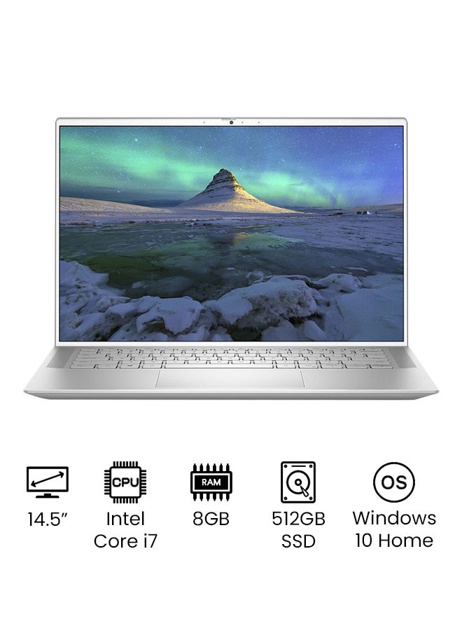 نوت بوك انسبايرون 7400 بشاشه دقه QHD مقاس 14.5 بوصه ومعالج انتل كور i7-1165G7 وذاكره رام 8 جيجابايت ومحرك اقراص SSD سعه 512 جيجابايت وبطاقه رسومات انتل ايريس Xe دقه عاليه الوضوح ونظام ويندوز 10 هوم ولوحه مفاتيح عربي-انجليزي الانجليزيه/العربيه فضي