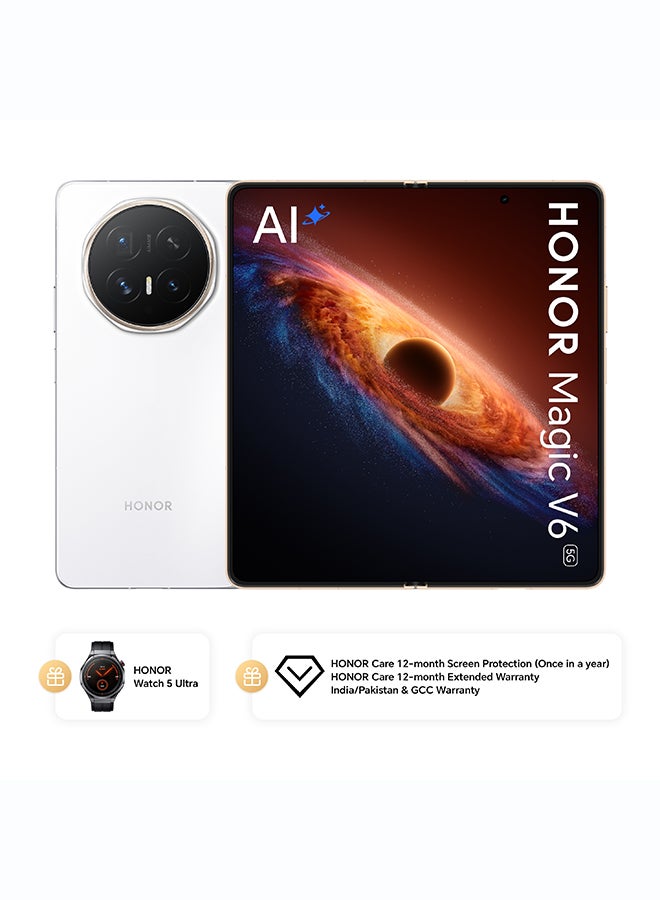 Magic V6 5G Foldable Smartphone Dual SIM 5G White 16GB RAM 512GB Bundlle With Watch 5 Ultra, 12Month Screen Damage Protection Insurance & 12Month Extended Warranty - Middle East Version