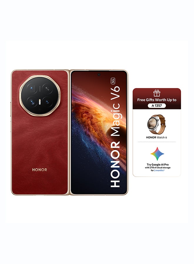 ماجيك V6 القابل للطي ثنائي SIIM احمر 16GB رام 516GB 5G مع ساعه هونور المجانيه 6 - نسخه الشرق الاوسط