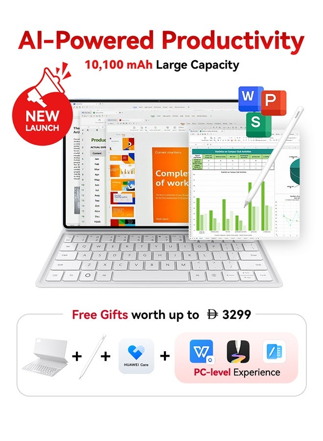 MatePad Air PaperMatte Tablet 12-inch Blue 12GB RAM 256GB WiFi With WPS Office, Smart Magnetic Keyboard, 66W SuperCharge + FOC - Middle East Version