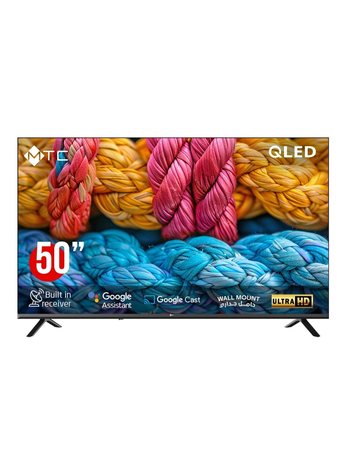تلفزيون MTC ذكي مقاس 50 بوصه، دقه 4K UHD، شاشه QLED، متجر Google Play، تحكم صوتي، ريسيفر مدمج - QMT50UH700GO