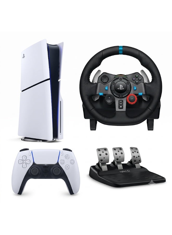 PS5 Slim Disc (International Version) With Logitech G29 Driving Force Racing Wheel & Pedals