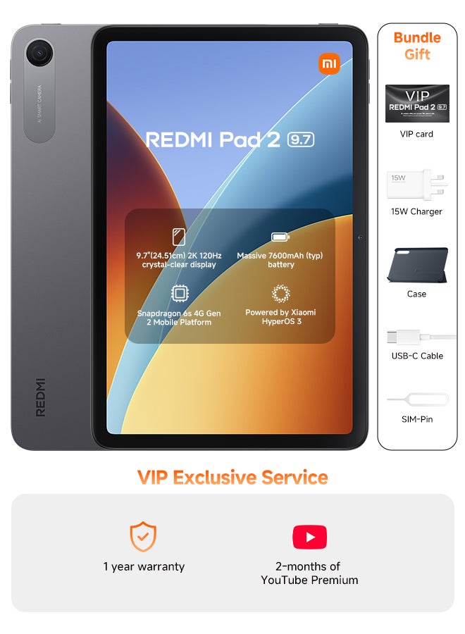 REDMI Pad 2 9.7-inch Tablet Graphite Gray 4GB RAM 64GB WiFi with inbox Cover - Global version