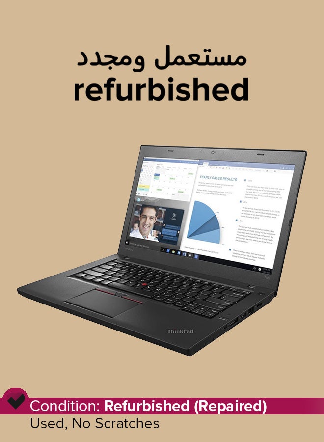 مستعمل ومجدد - لابتوب ثينك باد T460 (2018) بشاشه مقاس 14 بوصه ومعالج انتل كور i7/ الجيل السادس/ ذاكره رام سعه 8 جيجابايت/ محرك اقراص SSD سعه 256 جيجابايت/ بطاقه رسومات انتل 620 فائقه الوضوح اللغه الانجليزيه اسود