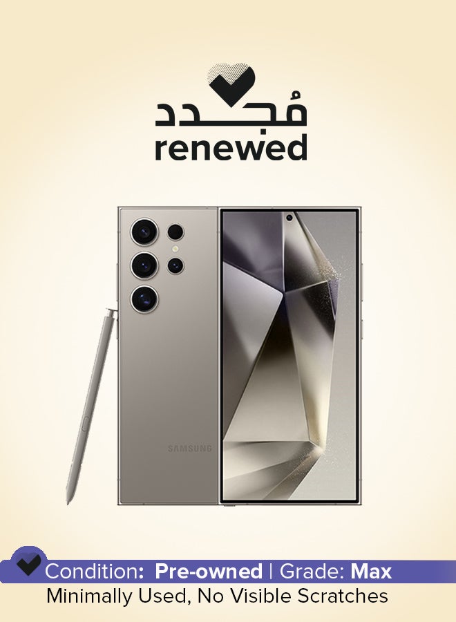 مجدد - جالاكسي S24 الترا احادي + eSIM رمادي تيتانيوم 12 جيجابايت رام 256 جيجابايت 5G - النسخه الدوليه