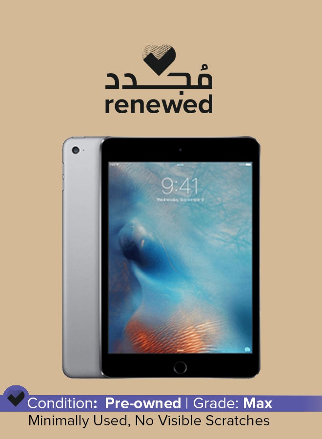 تم تجديده - ايباد ميني 4 (2015) بسعه 128 جيجابايت مزود بتقنيه واي فاي وبطاقه SIM باللون الرمادي الفضائي