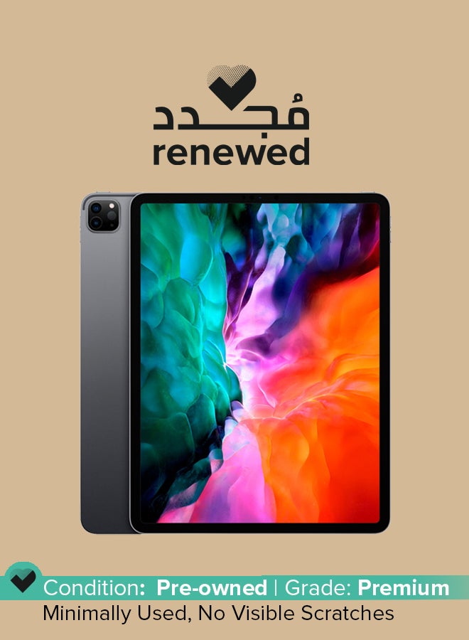 مجدد - اي باد برو 2020 (الجيل الرابع) بشاشه مقاس 12.9 بوصه وذاكره داخليه سعه 512 جيجابايت ويدعم تقنيه الواي فاي مع تطبيق فيس تايم - نسخه عالميه، لون رمادي فلكي