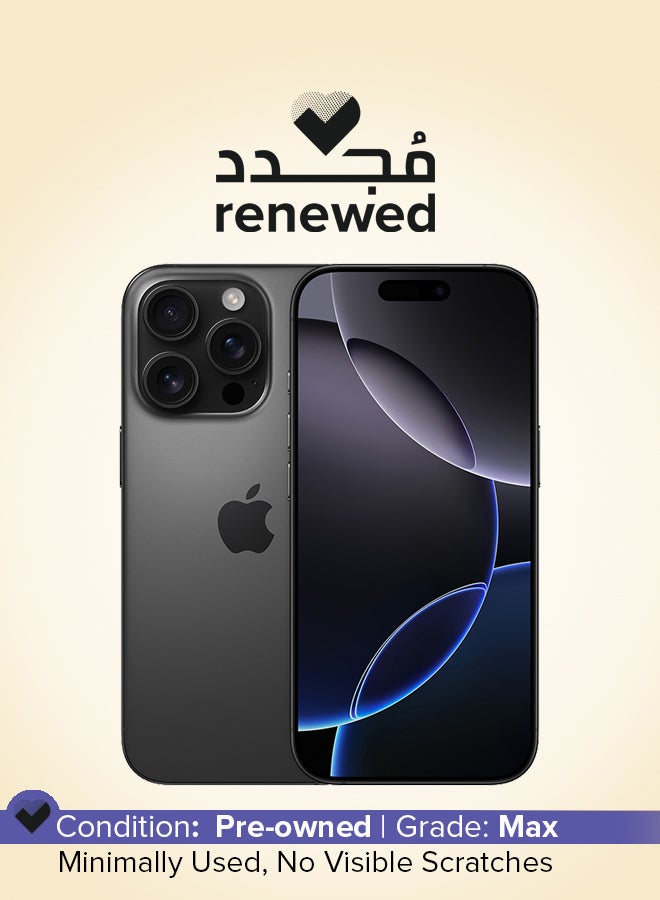 مجدد - ايفون 16 برو ماكس 512 جيجابايت اسود تيتانيوم 5G مع فيس تايم - النسخه الدوليه