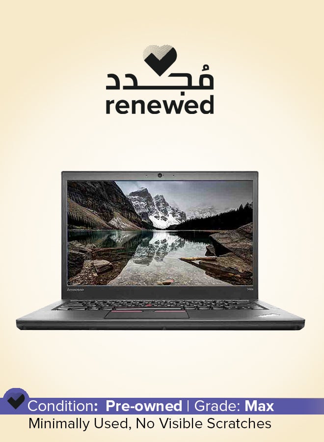 مجدد - لابتوب ثينك باد طراز T450s بشاشه مقاس 14 بوصه ومعالج انتل كور i5 / من الجيل الخامس / ذاكره رام 4 جيجابايت / محرك اقراص SSD سعه 512 جيجابايت / بطاقه رسومات انتل بدقه فائقه الوضوح بسعه 5500 ميجابايت / نظام ويندوز 10 برو اسود