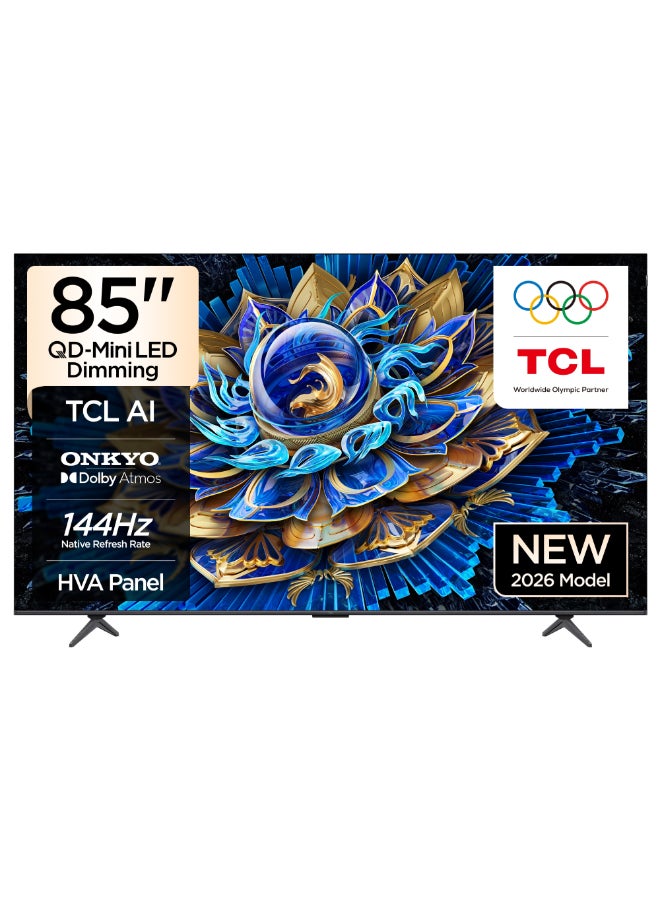 Television 85INch 4K QD-Mini LED Dimming Google Smart TV, 144HZ Refresh Rate, 93% DCI-P3, AiPQ Pro, Slim & Uni-body Design (2026 Model) 85T8D Black