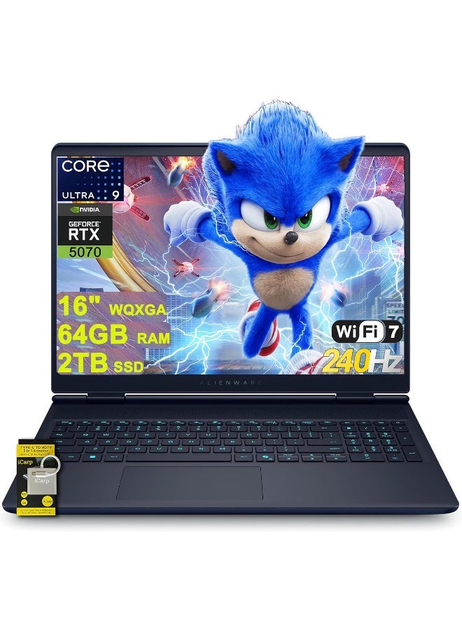 (نسخه مطوره) لابتوب الالعاب Alienware 16X Aurora AI 16" QHD WQXGA (100% DCI-P3) انتل 24-نواه Ultra 9 275HX (حتي 13 Tops) 32GB RAM 2TB SSD GeForce RTX 5070 Thunderbolt Wi-Fi7 ويندوز 11 هوم ICP Hub/Copilot AI PC، ازرق انجليزي ازرق