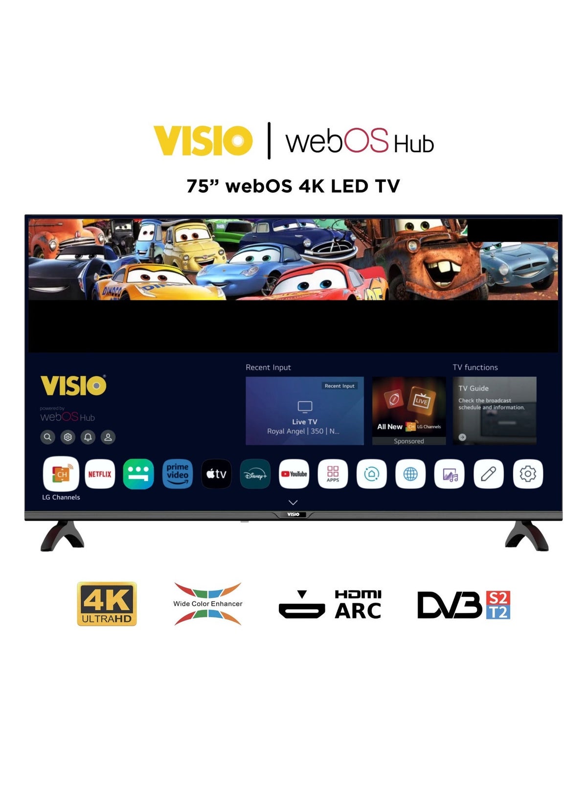 تلفزيون فيزيو ذكي 75 بوصه بدقه 4K UHD ونظام تشغيل webOS، معالج رباعي النواه، تصميم بدون اطار، ريسيفر مدمج، يدعم ابل اير بلاي، يتضمن ريموت ماجيك وحامل جداري، اسود، 75VSSU3WEBOS