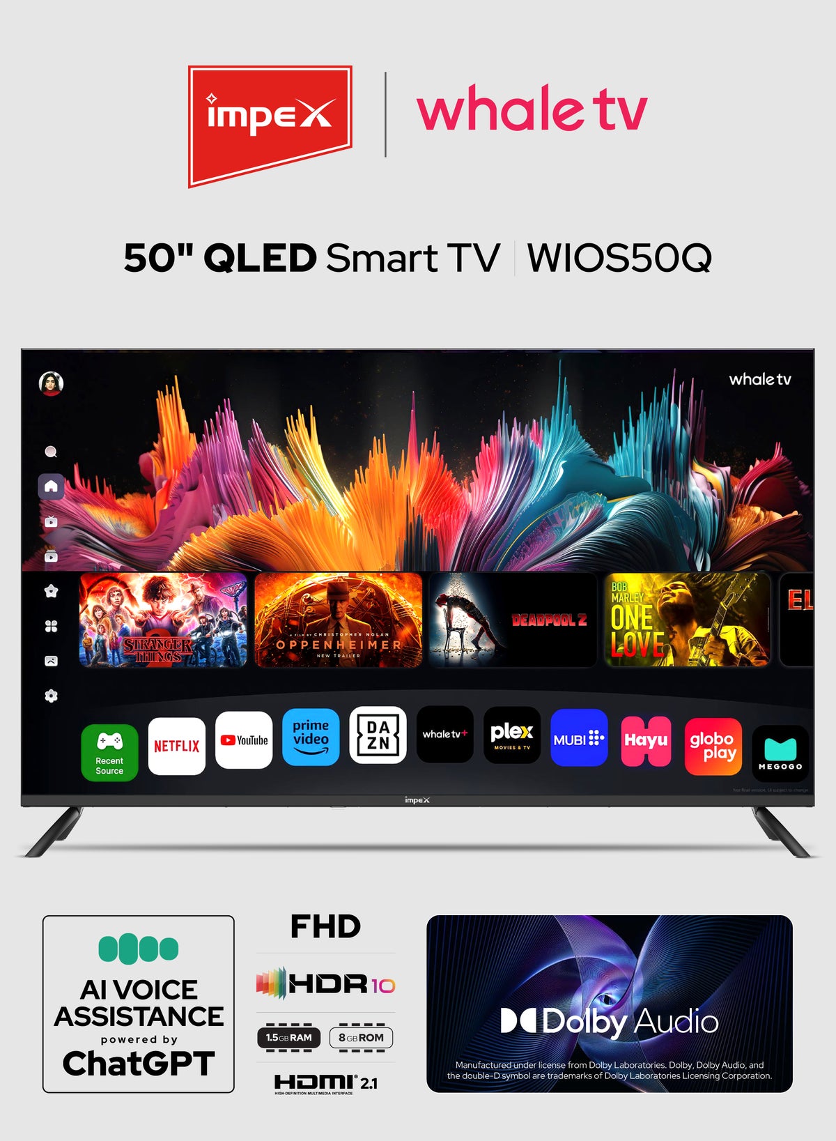 تلفاز واهل OS الذكي QLED بحجم 50 بوصه | 4K Ultra HD | مساعد صوتي ChatGPT AI | نتفليكس، برايم، يوتيوب، ديزني+ | زاويه رؤيه 176° | 8GB ذاكره داخليه، 1.5GB RAM | 2xHDMI، 2xUSB | لوحه من الدرجه A+ | Wios50Q