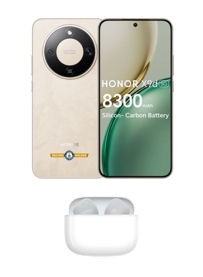 X9d 5G ثنائي الشريحه 8GB RAM 256GB ذهب شروق الشمس مع سماعات Honor Choice Earbuds X7e Active TWS المجانيه